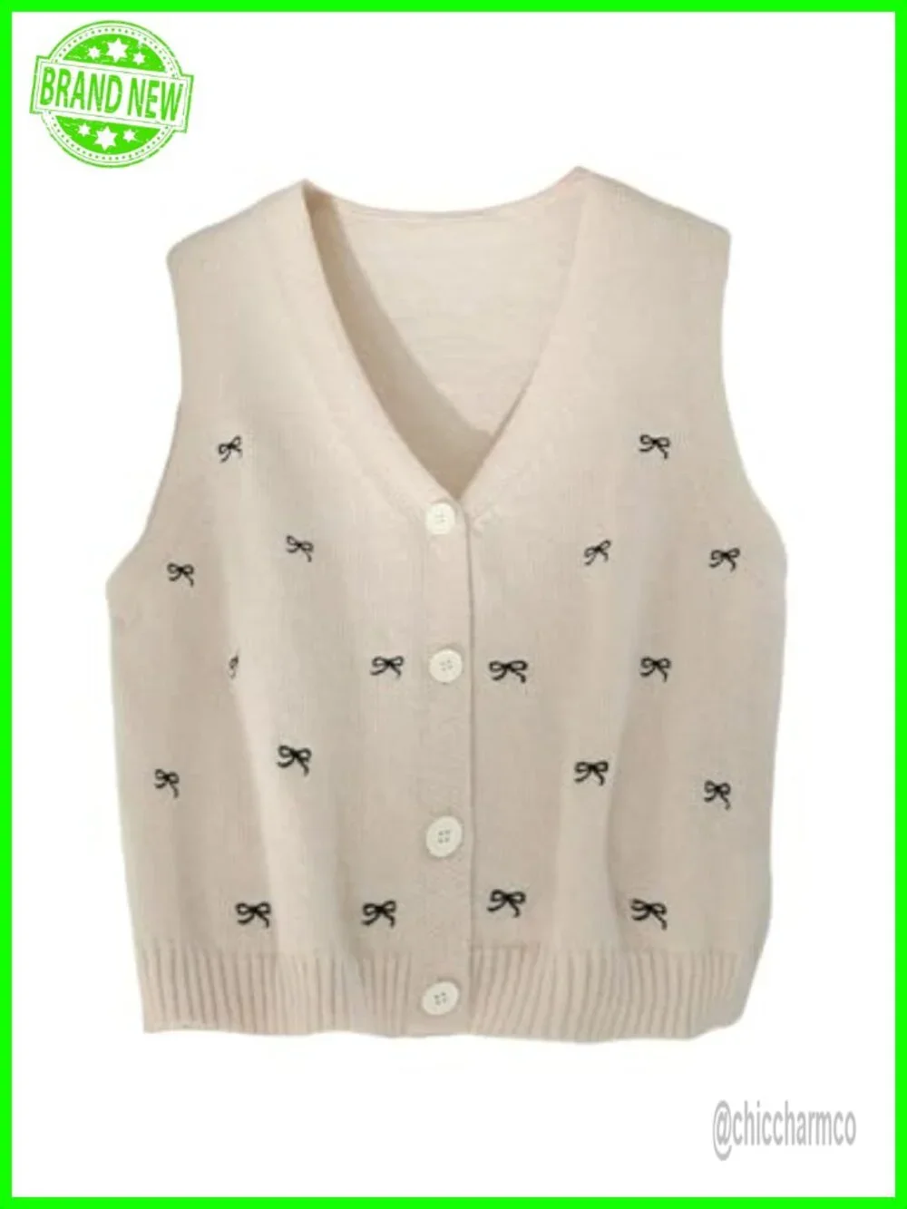 Plus Size Bow Print Sweater Vest Button Up Lightweight Cardigan